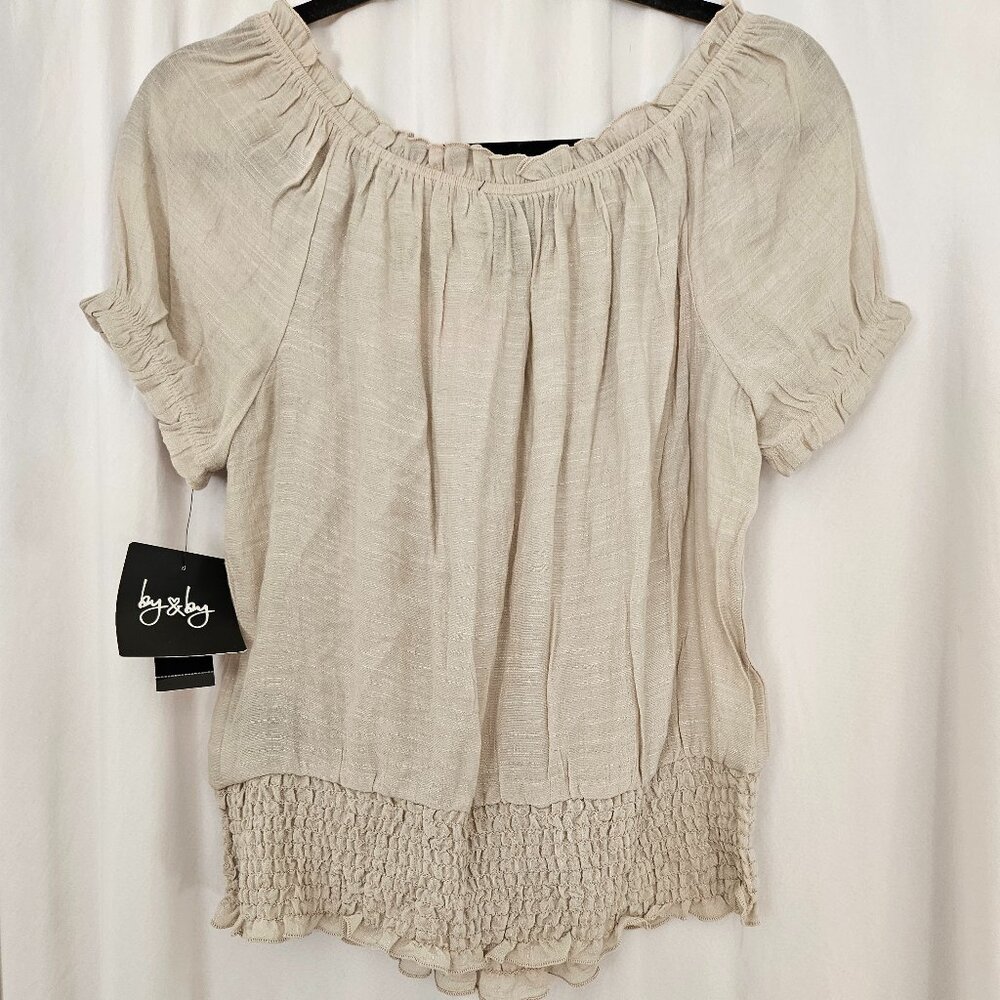 by & by Puff Sleeve Peasant Top round Neck Ruffle Romantic S NWT - Picture 5 of 11
